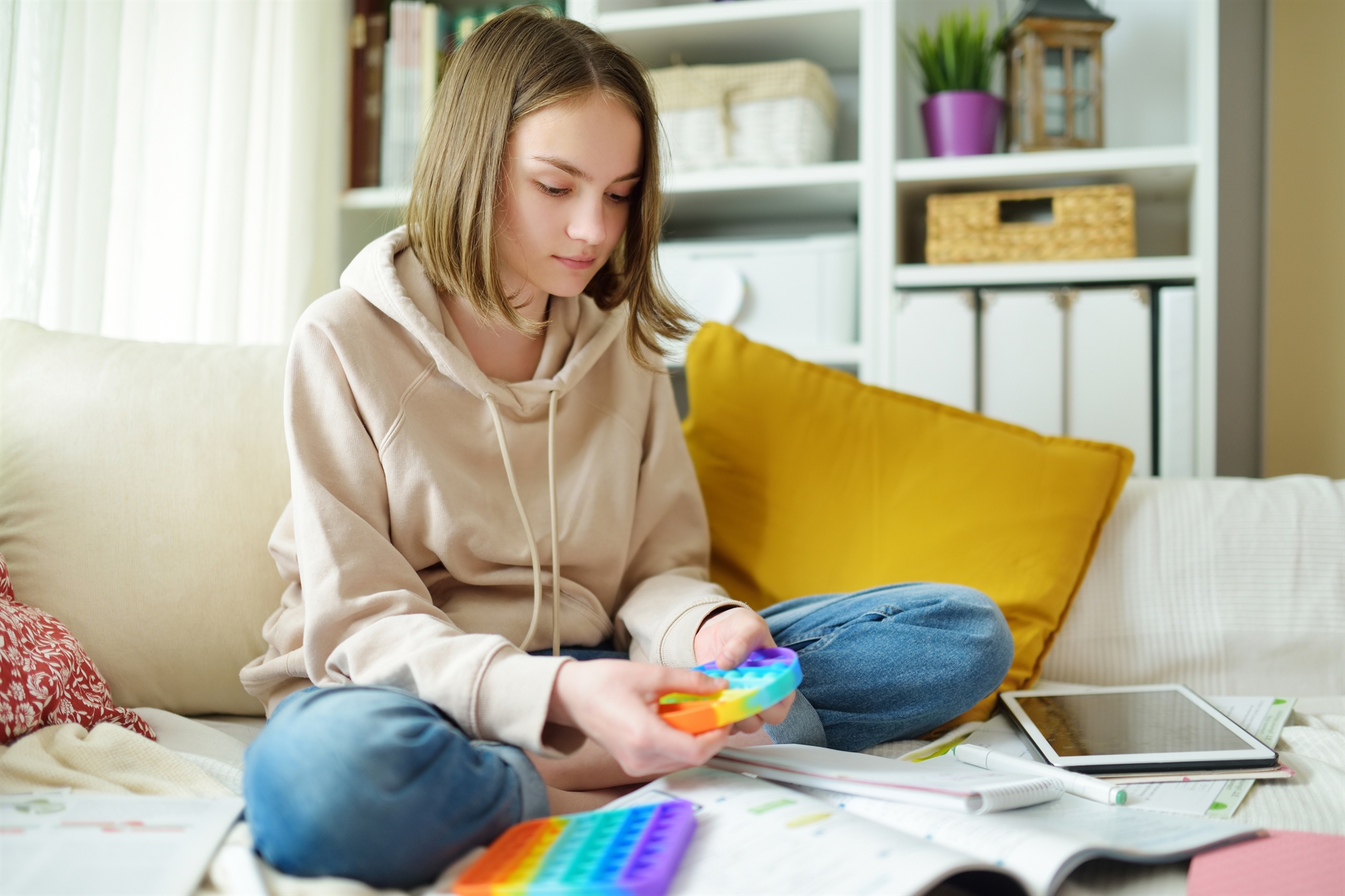 girl doing school work